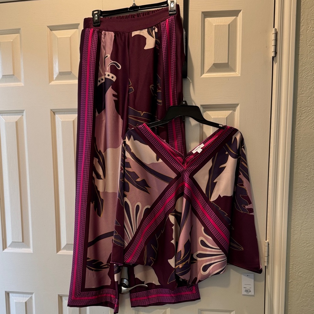 NWT Nine West Purple and Pink Patterned Two-Piece Set - Wide leg trousers